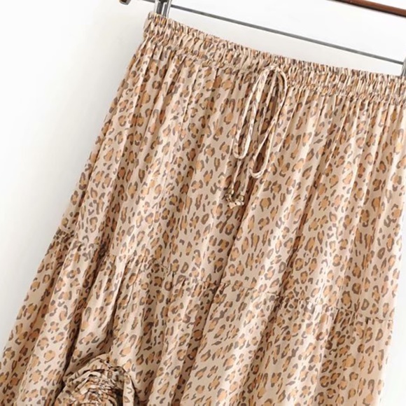 Bohemian Tan Leopard Ruffle Layered Maxi Skirt - Picture 6 of 8